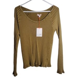 NWT Knox Rose Olive Green Ribbed Long Sleeve